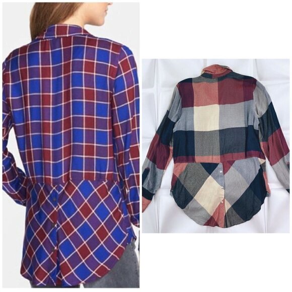 Lucky Brand Womens Sz S Bungalow Plaid Checkered Shirt Button Back Top Shirt - Picture 6 of 8